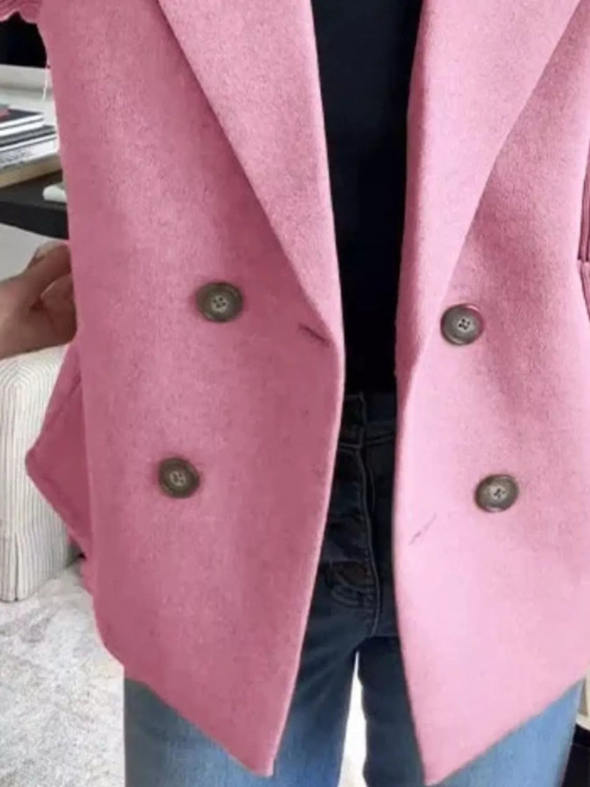 Women's Double Breasted Coat | Shawl Collar & Warm Lining