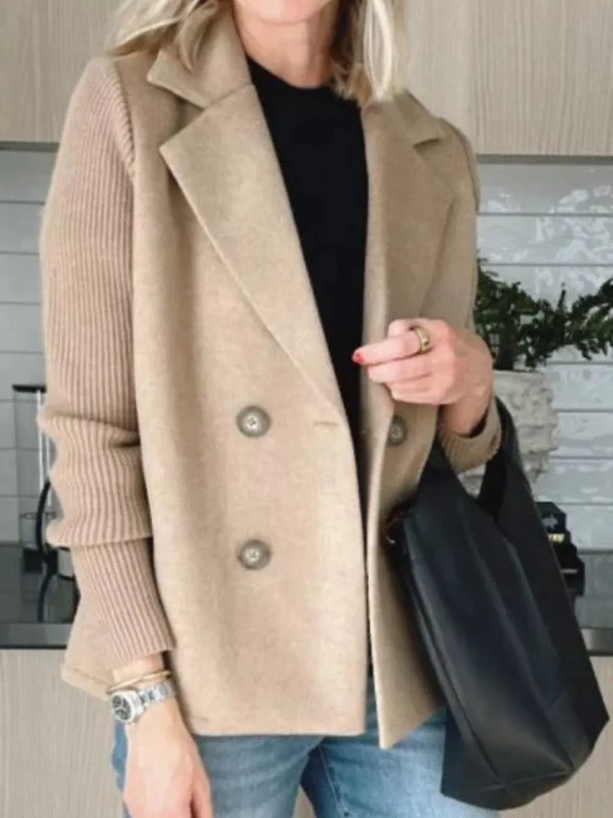 Women's Double Breasted Coat | Shawl Collar & Warm Lining