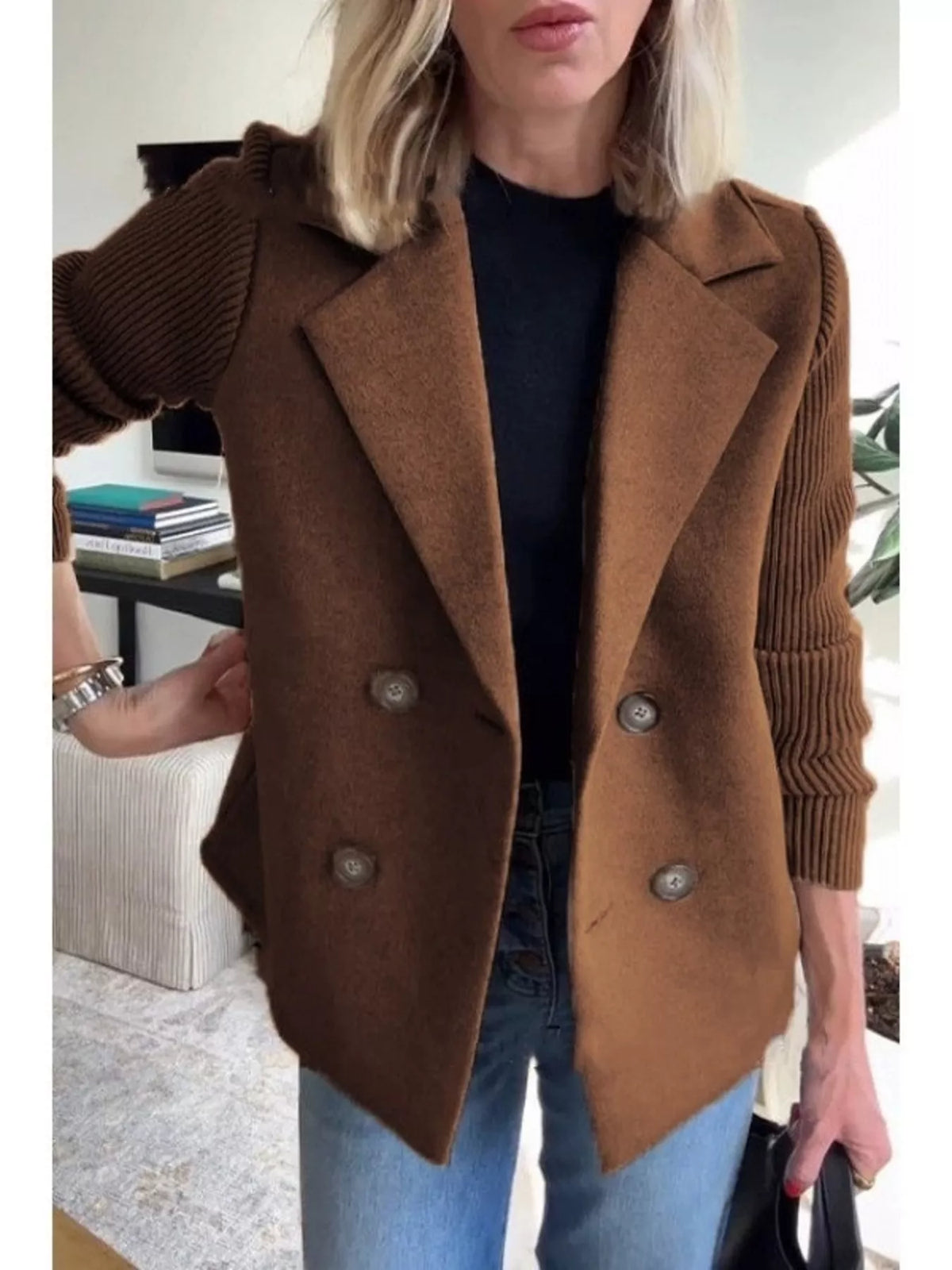 Women's Double Breasted Coat | Shawl Collar & Warm Lining