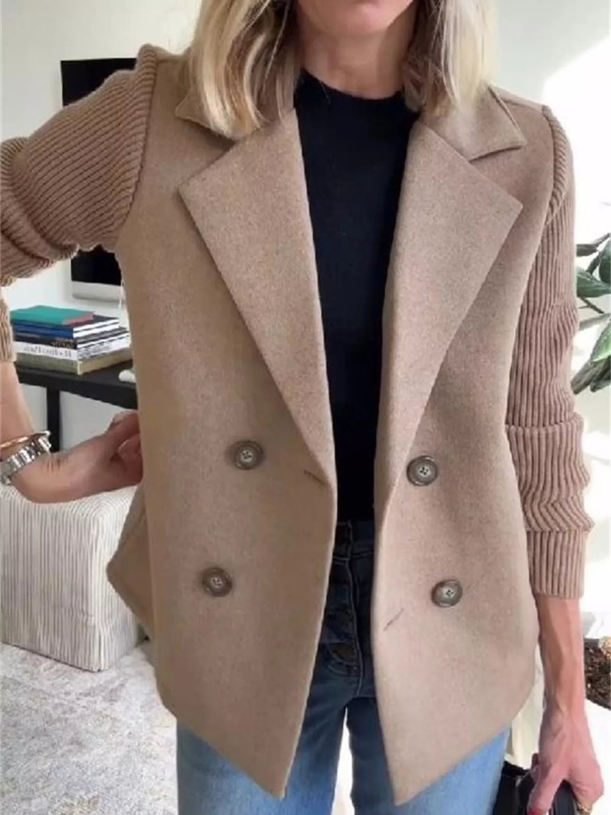 Women's Double Breasted Coat | Shawl Collar & Warm Lining