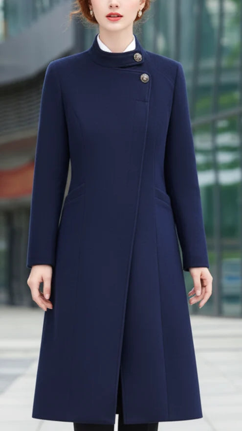 Women's Dress Coat | Stand Collar, Asymmetric Front