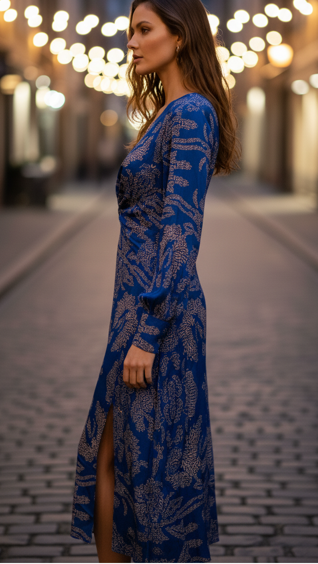 Women's Elegant Maxi Dress | Twist-Front & Bold Print