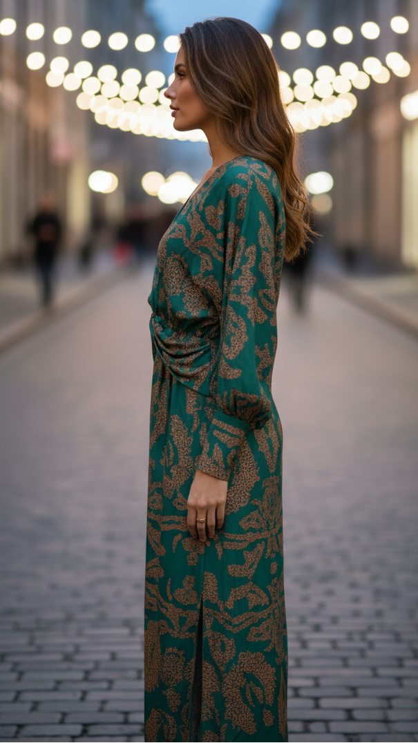 Women's Elegant Maxi Dress | Twist-Front & Bold Print