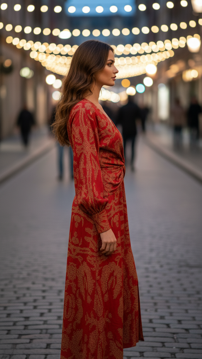 Women's Elegant Maxi Dress | Twist-Front & Bold Print