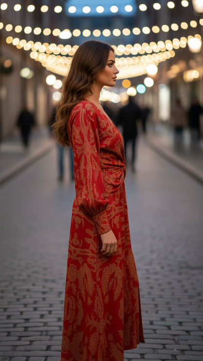 Women's Elegant Maxi Dress | Twist-Front & Bold Print