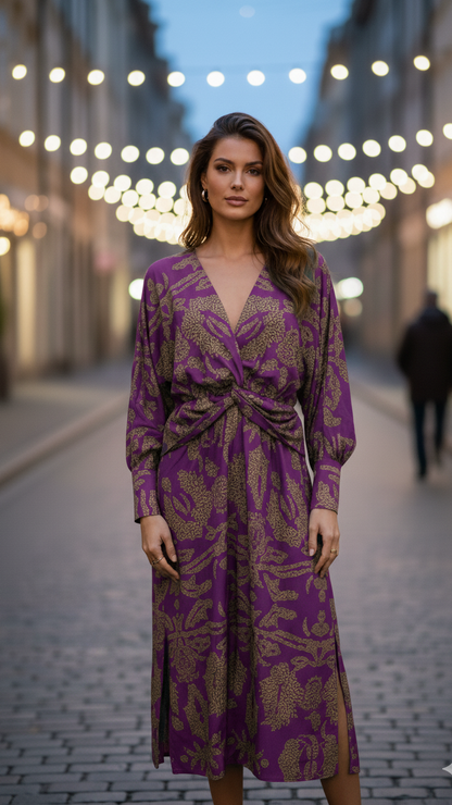 Women's Elegant Maxi Dress | Twist-Front & Bold Print