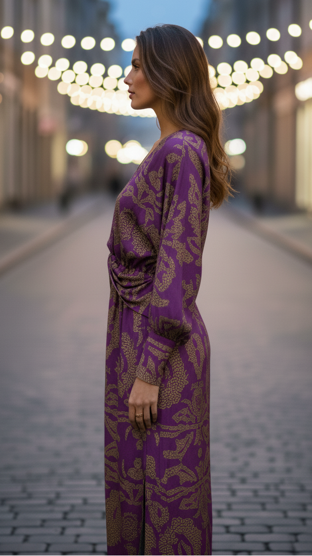 Women's Elegant Maxi Dress | Twist-Front & Bold Print