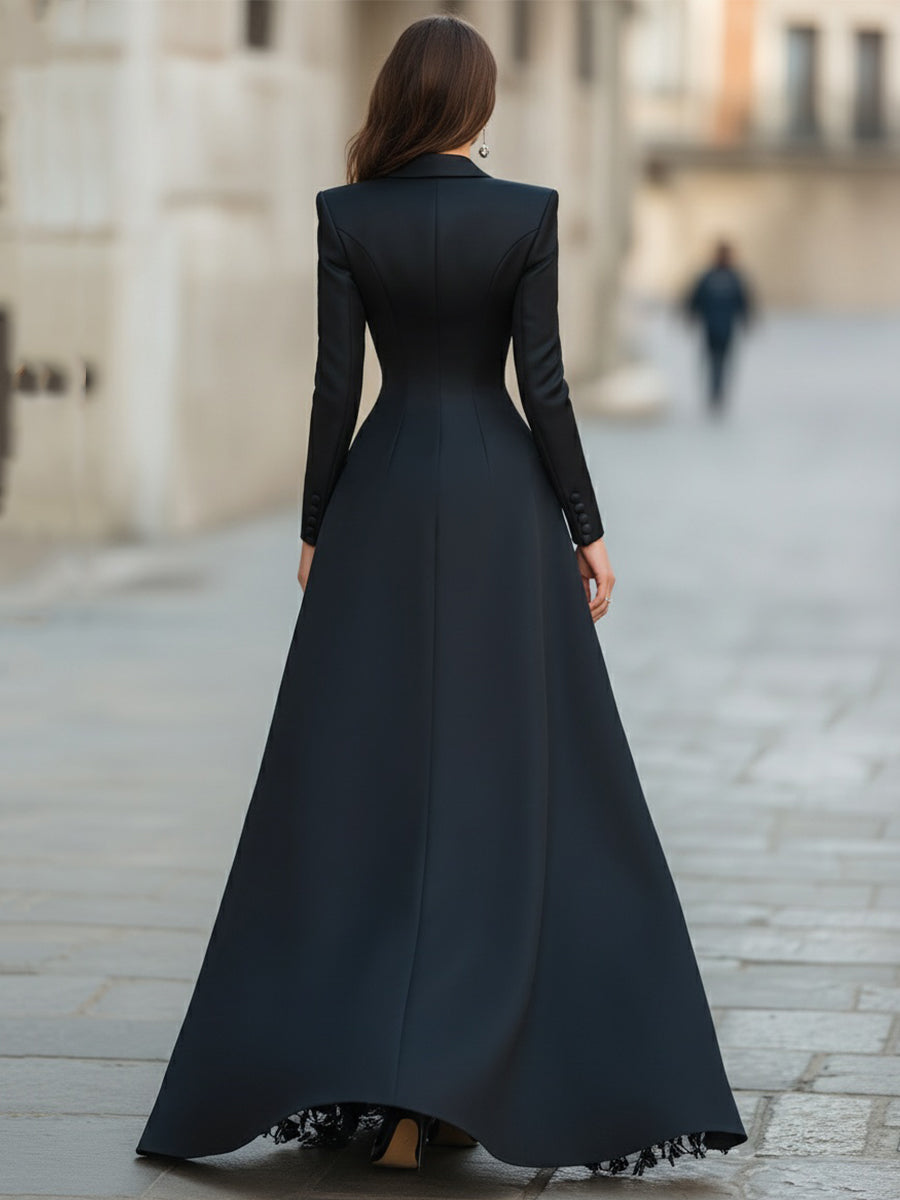 Women's Evening Long Dress | Blazer Style Lace Maxi & Structured Waist