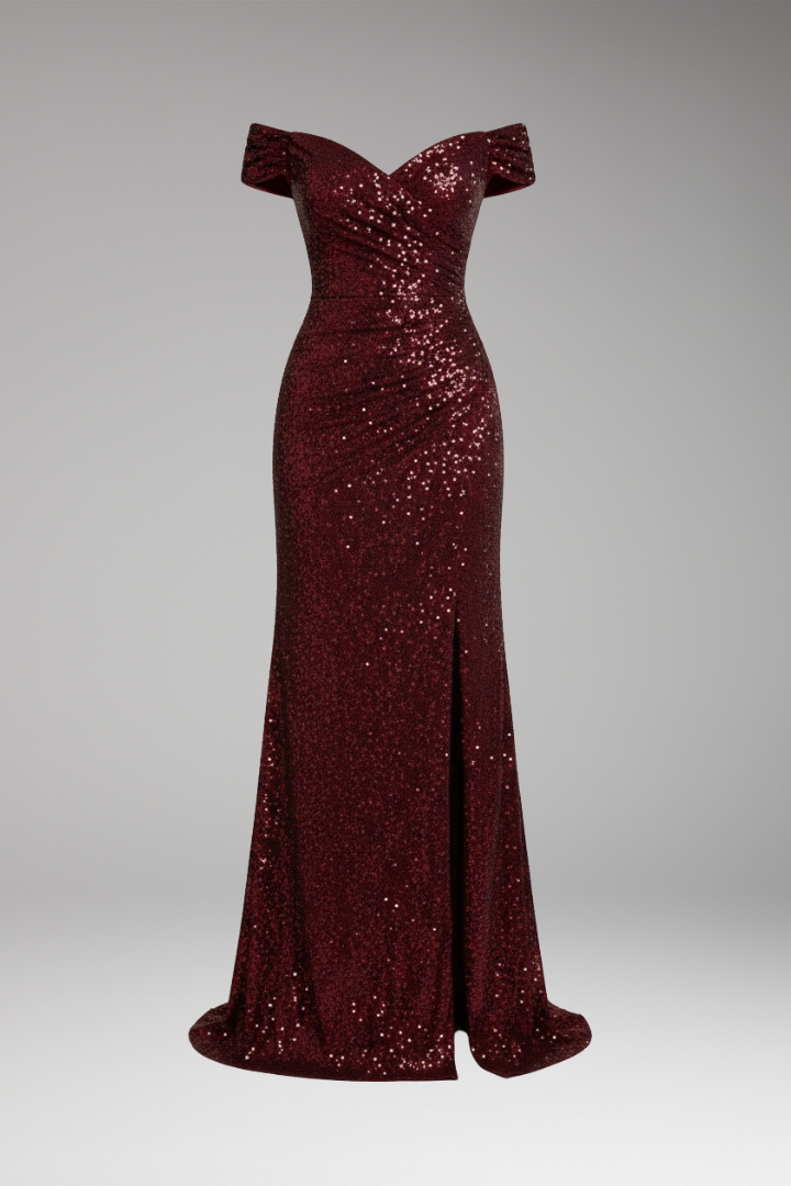 Women's Evening Maxi Dress | Sequin Off Shoulder & Slit