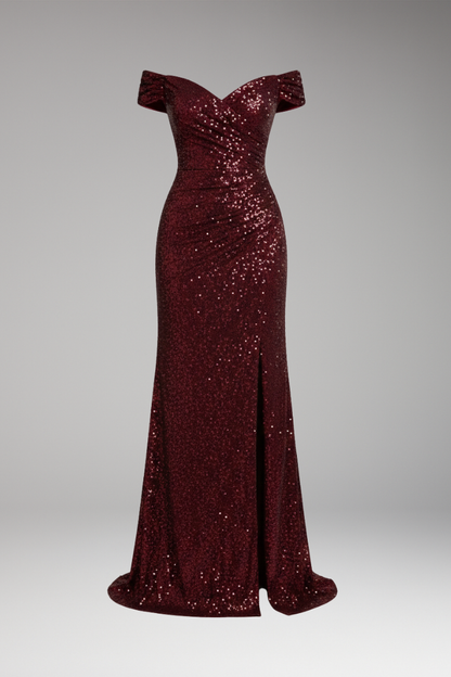 Women's Evening Maxi Dress | Sequin Off Shoulder & Slit