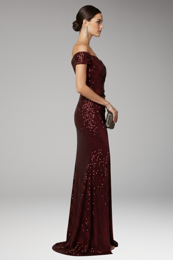 Women's Evening Maxi Dress | Sequin Off Shoulder & Slit