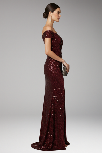 Women's Evening Maxi Dress | Sequin Off Shoulder & Slit