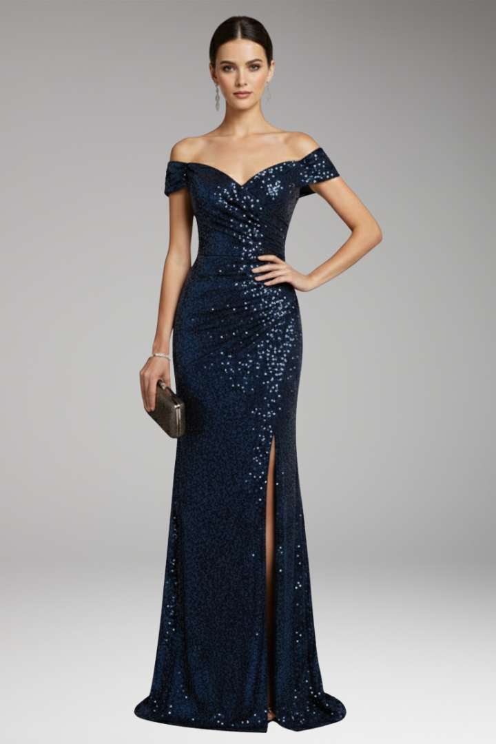 Women's Evening Maxi Dress | Sequin Off Shoulder & Slit