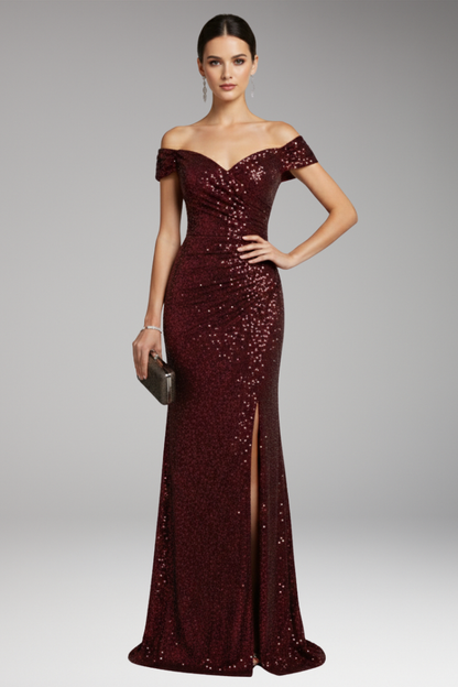 Women's Evening Maxi Dress | Sequin Off Shoulder & Slit
