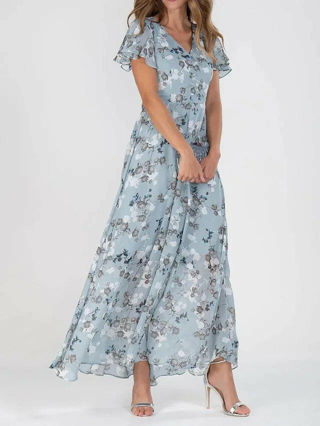 Women's Floral Maxi Dress | Butterfly Sleeve & Flowing Skirt