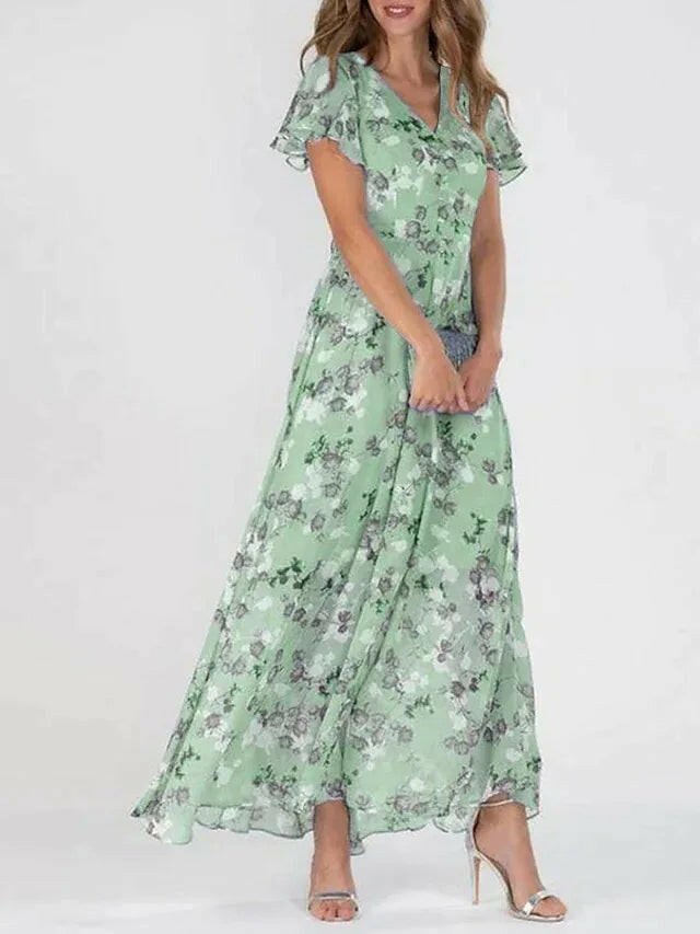 Women's Floral Maxi Dress | Butterfly Sleeve & Flowing Skirt