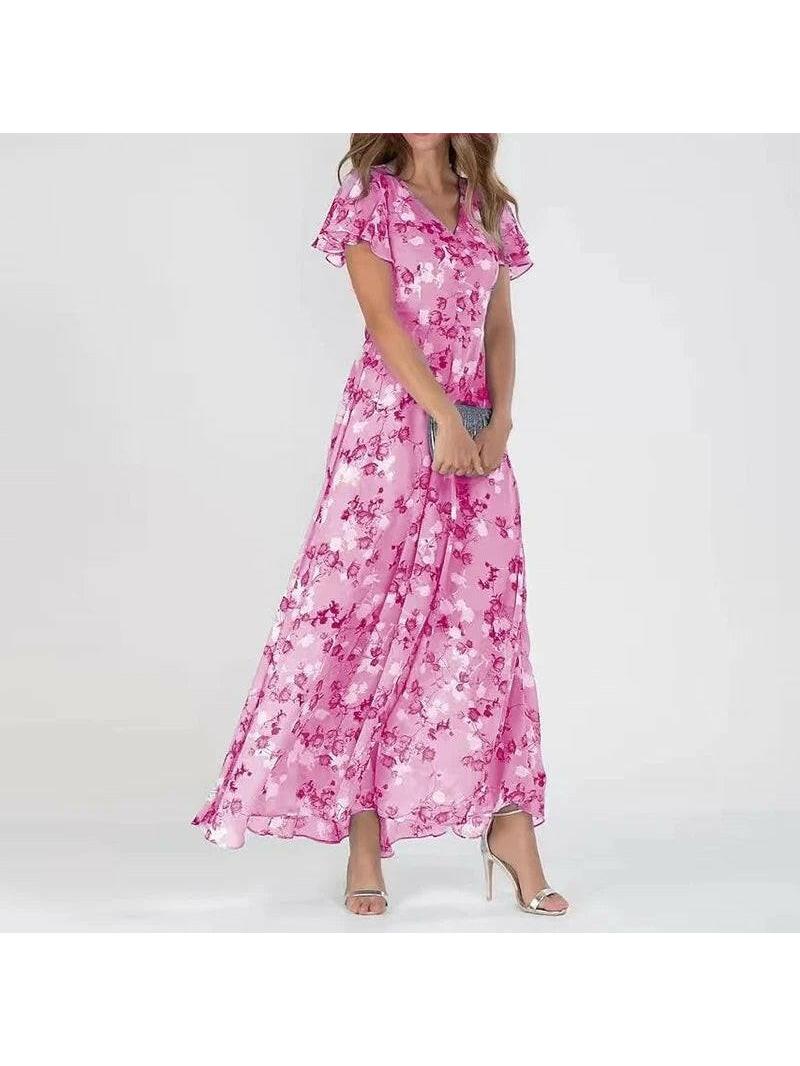 Women's Floral Maxi Dress | Butterfly Sleeve & Flowing Skirt