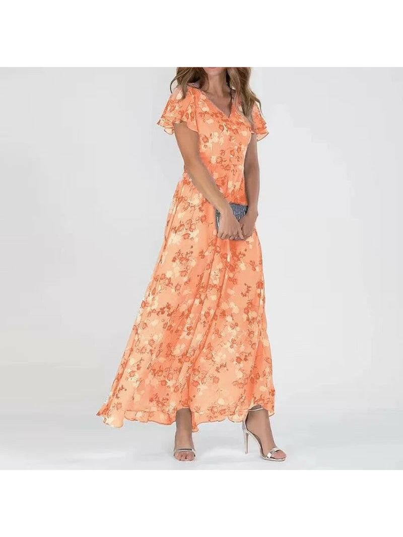 Women's Floral Maxi Dress | Butterfly Sleeve & Flowing Skirt