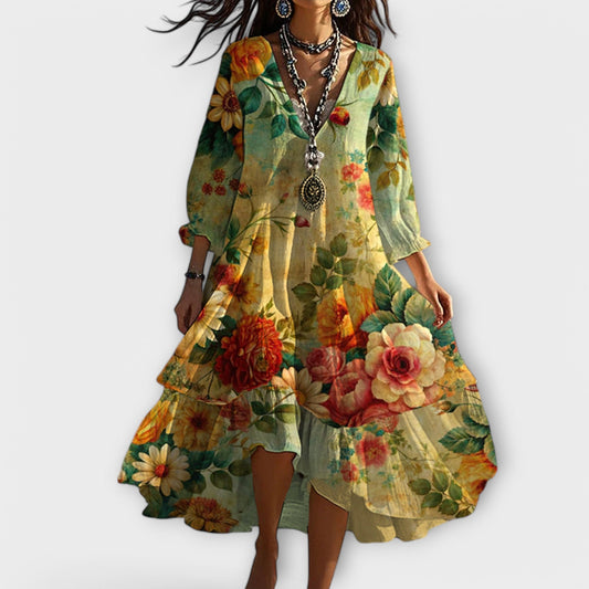 Women's Floral Midi Dress | Boho V-Neck & Effortless Summer Style