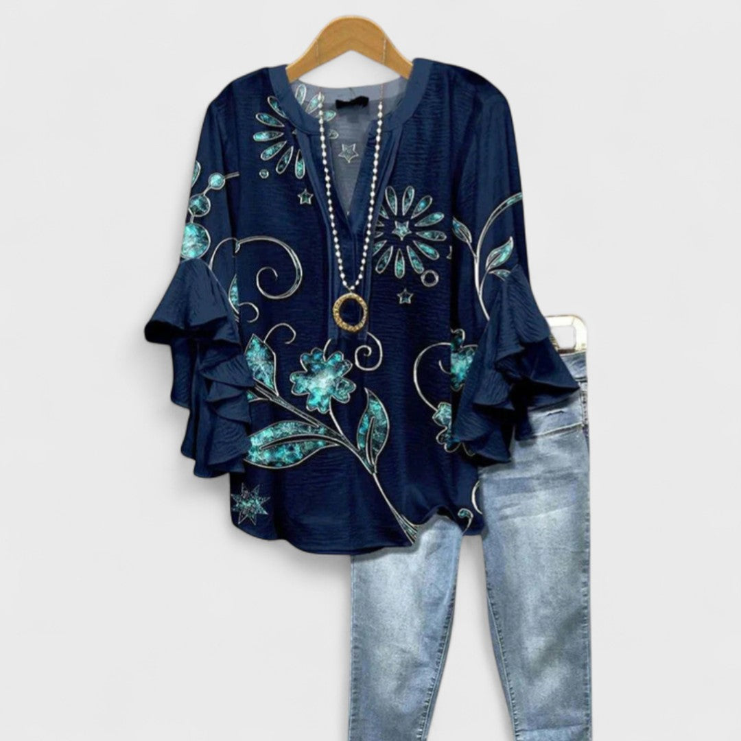 Women's Floral Top | V-Neck Ruffle Sleeve & Elegant Summer Blouse
