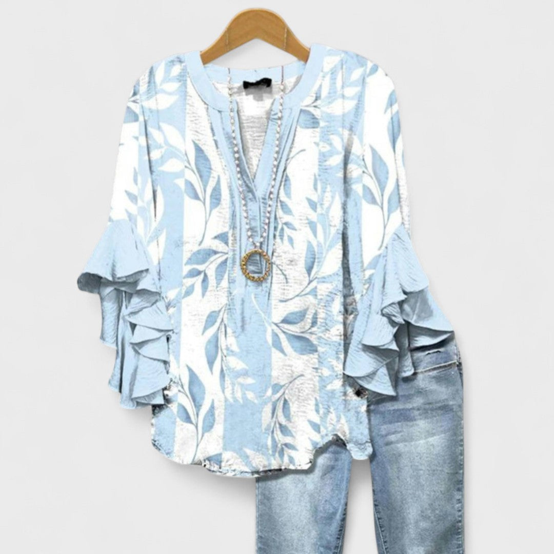 Women's Floral Top | V-Neck Ruffle Sleeve & Elegant Summer Blouse