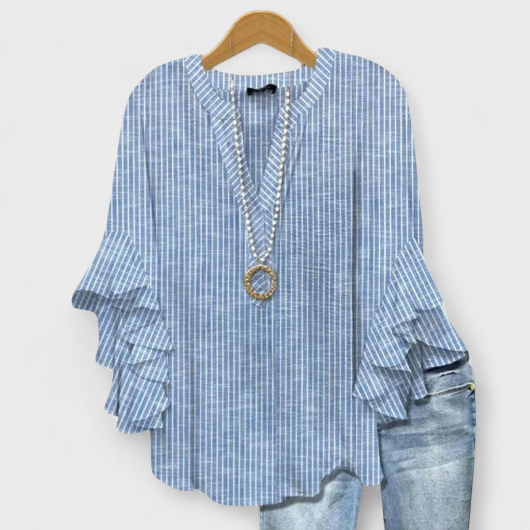 Women's Floral Top | V-Neck Ruffle Sleeve & Elegant Summer Blouse