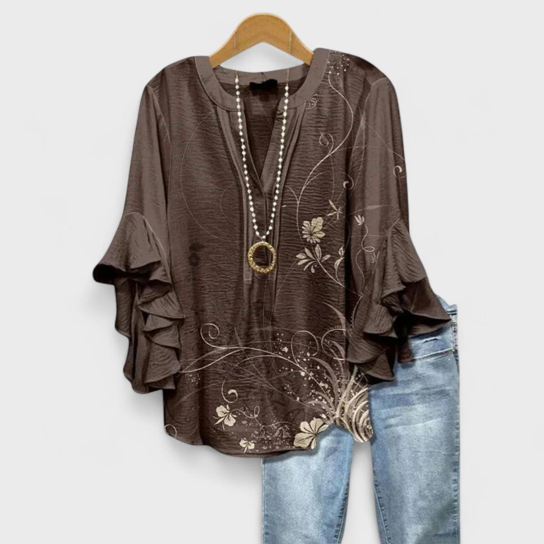 Women's Floral Top | V-Neck Ruffle Sleeve & Elegant Summer Blouse