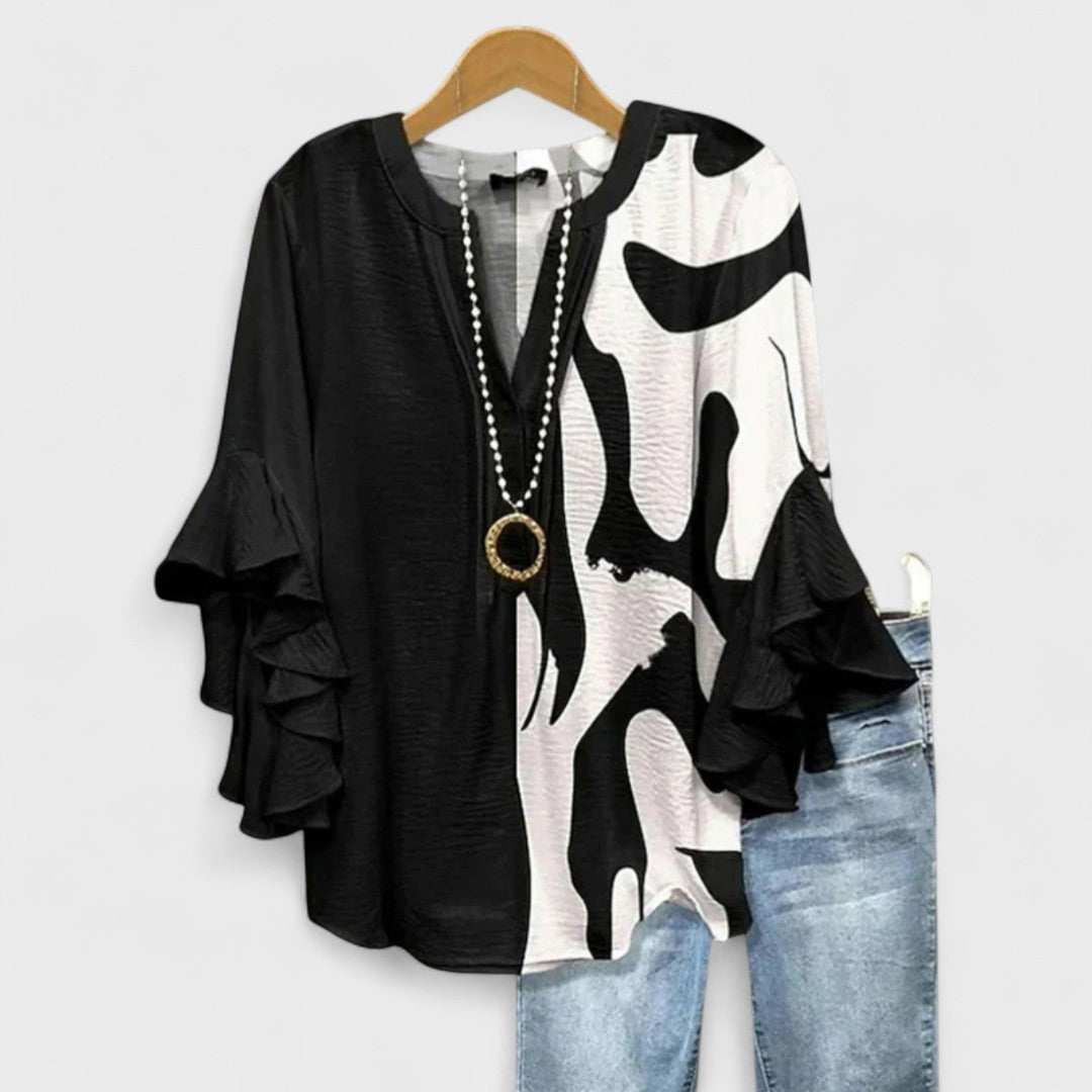 Women's Floral Top | V-Neck Ruffle Sleeve & Elegant Summer Blouse