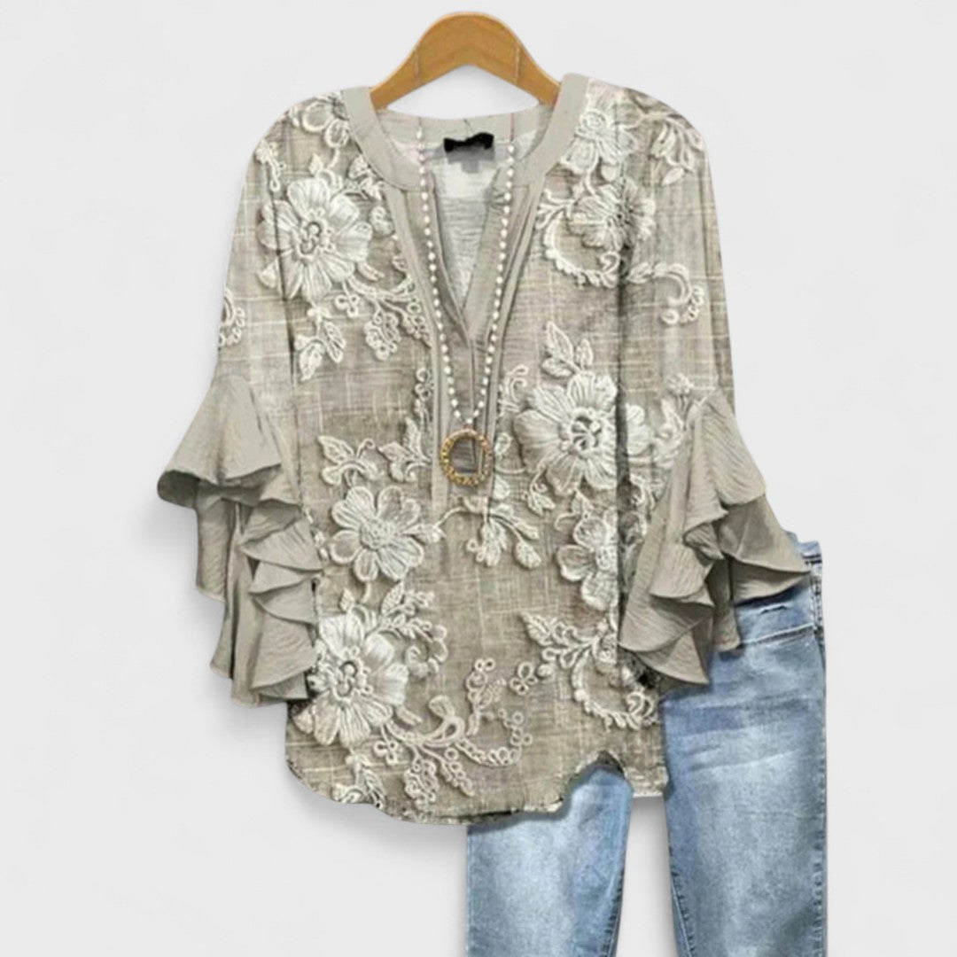 Women's Floral Top | V-Neck Ruffle Sleeve & Elegant Summer Blouse