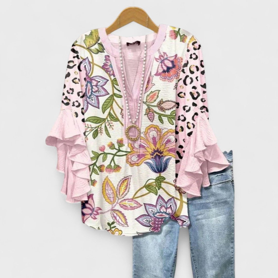 Women's Floral Top | V-Neck Ruffle Sleeve & Elegant Summer Blouse