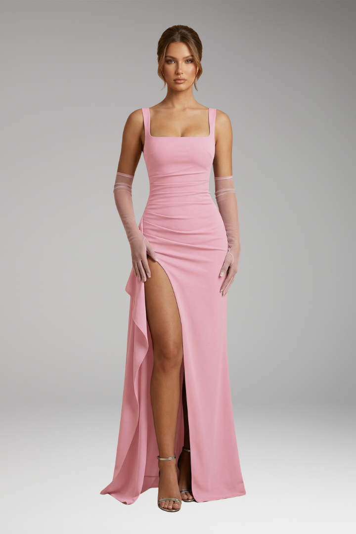 Women's Formal Maxi Dress | Ruched Waist & High Slit