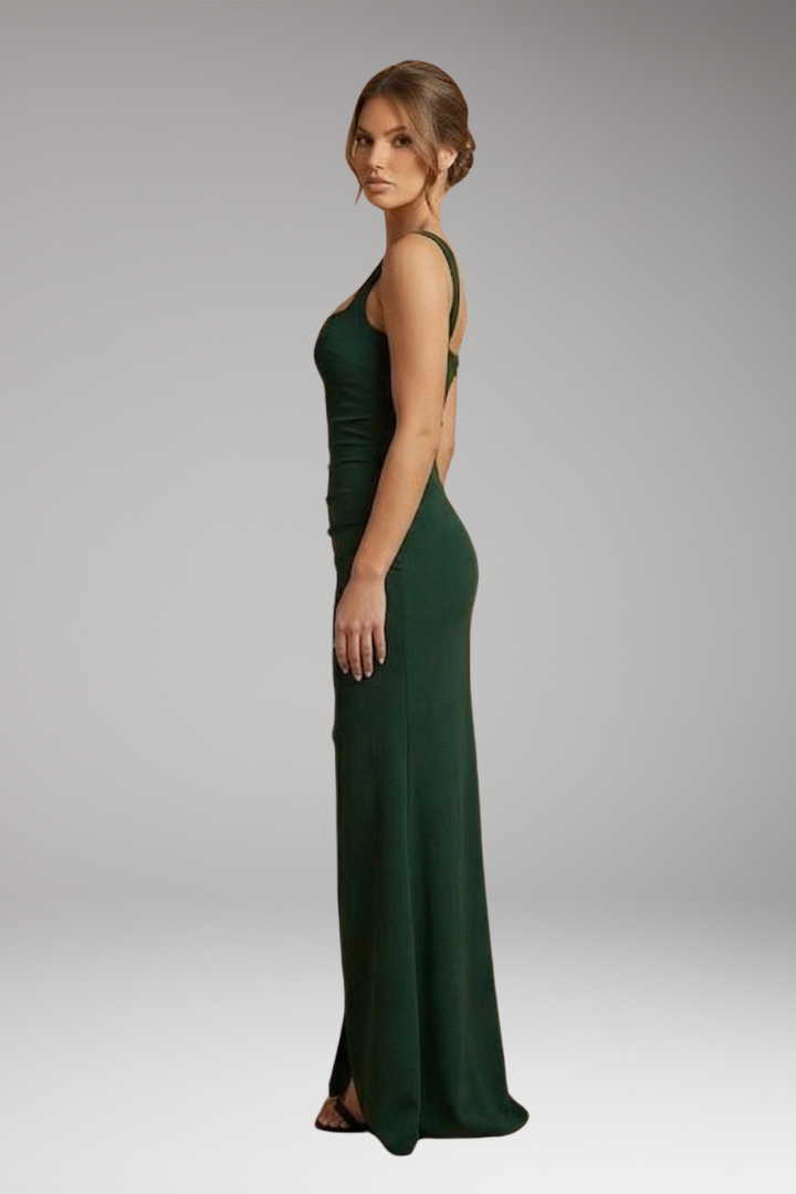 Women's Formal Maxi Dress | Ruched Waist & High Slit