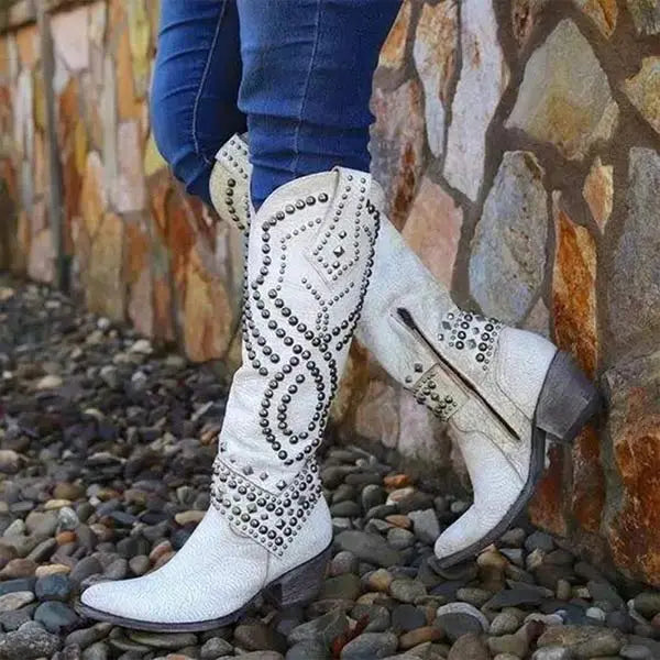 Women's Heel Boots | Studded Shaft, Stacked Block Heel