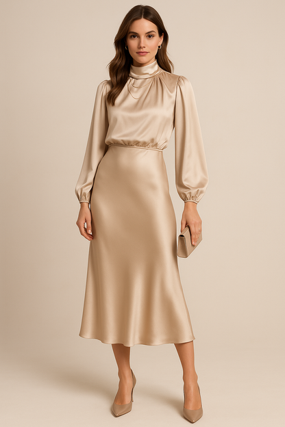 Chic High Neck Midi Dress for Stylish Occasions
