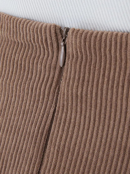 Women's High Waisted Skirt | Corduroy Mini & Invisible Zip