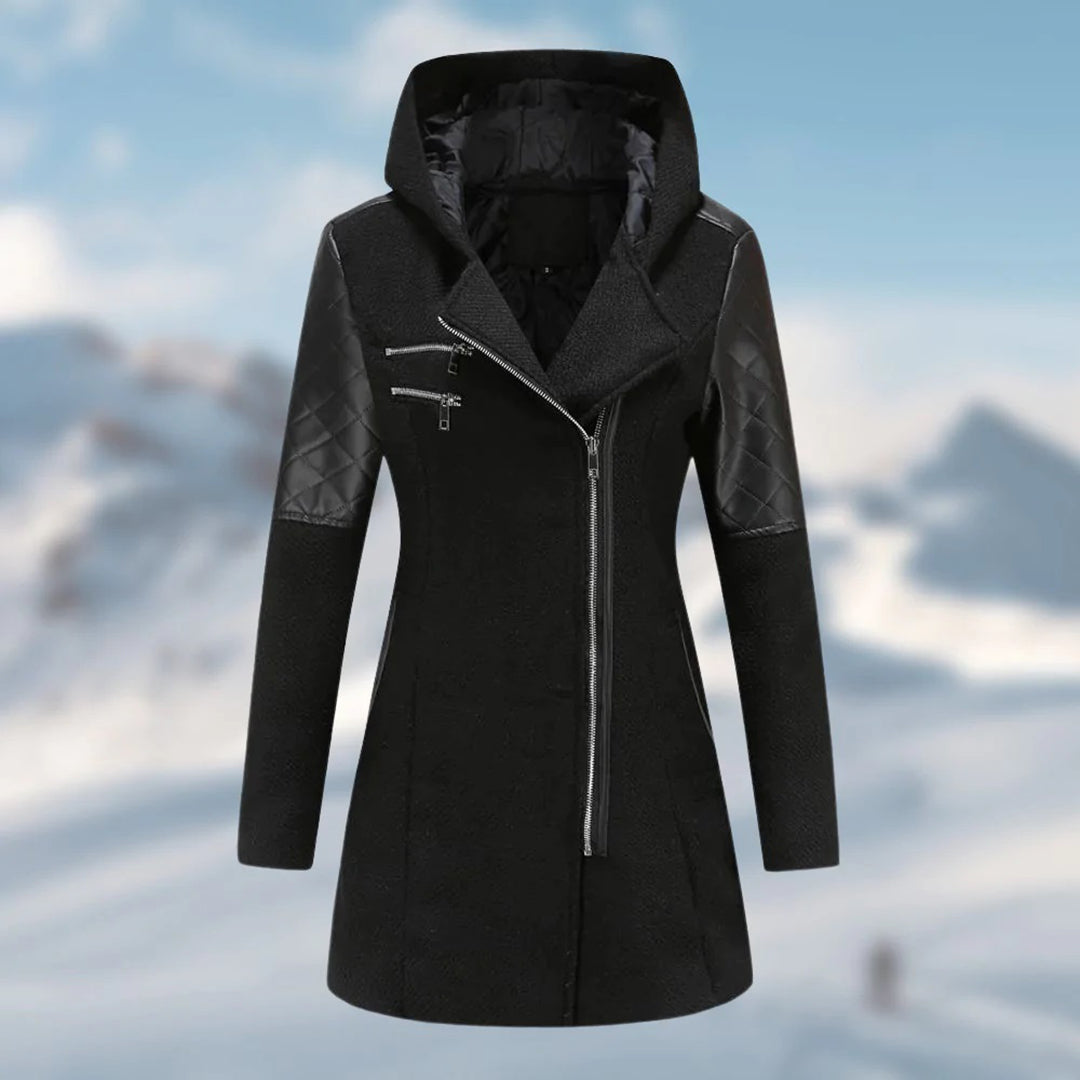 Women's Hooded Winter Coat | Belted Waist & Asymmetric Hem