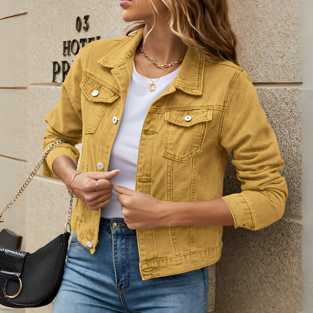 Women's Jacket | Cropped Button Front, Chest Flap Pockets