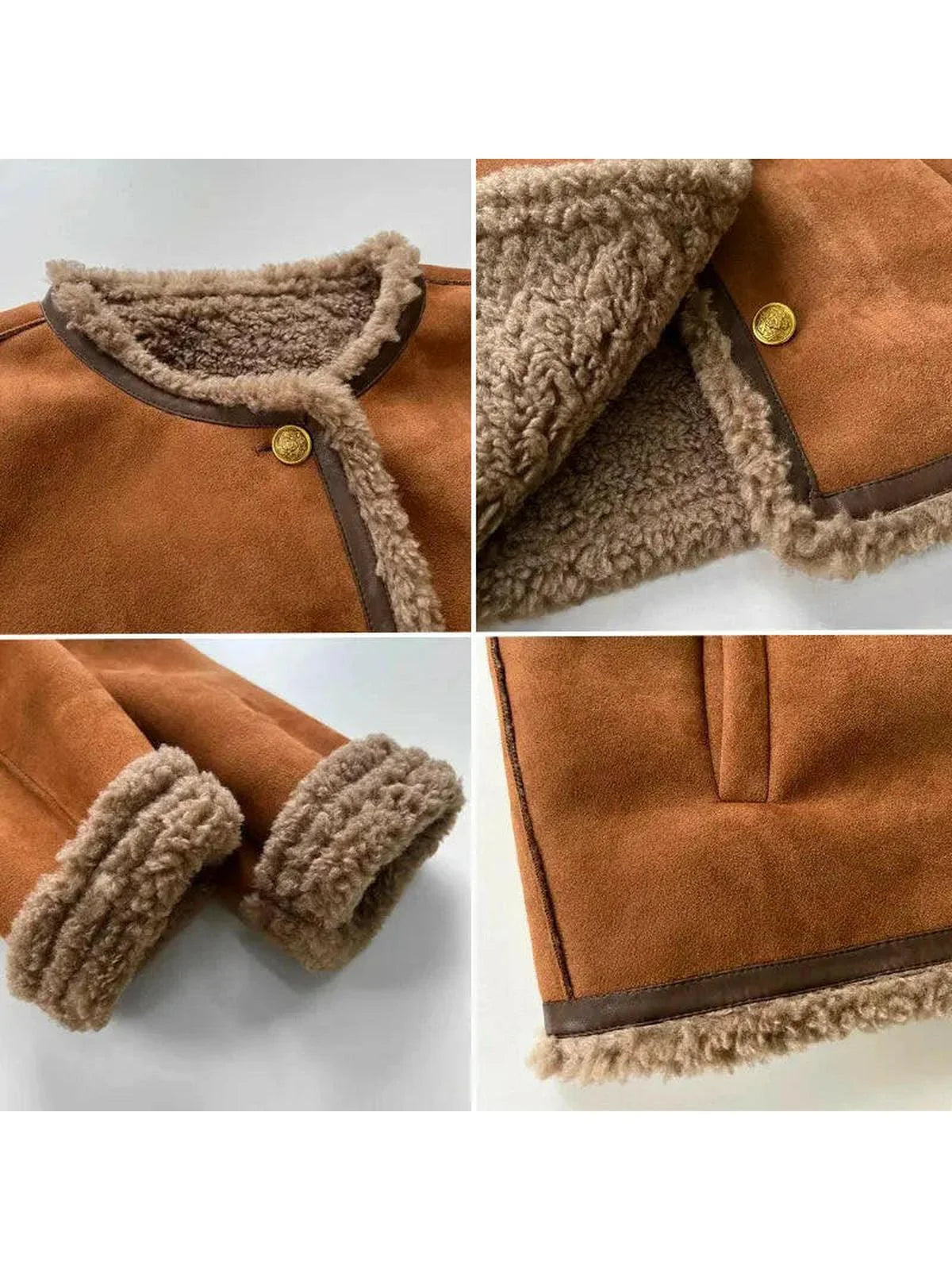 Women's Jacket | Curly Pile Trim, Gold-Tone Buttons