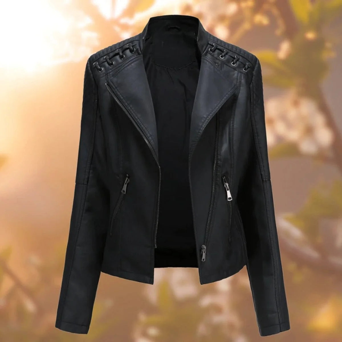 Women's Jacket | Laced Shoulder Eyelets, Off-Centre Zip