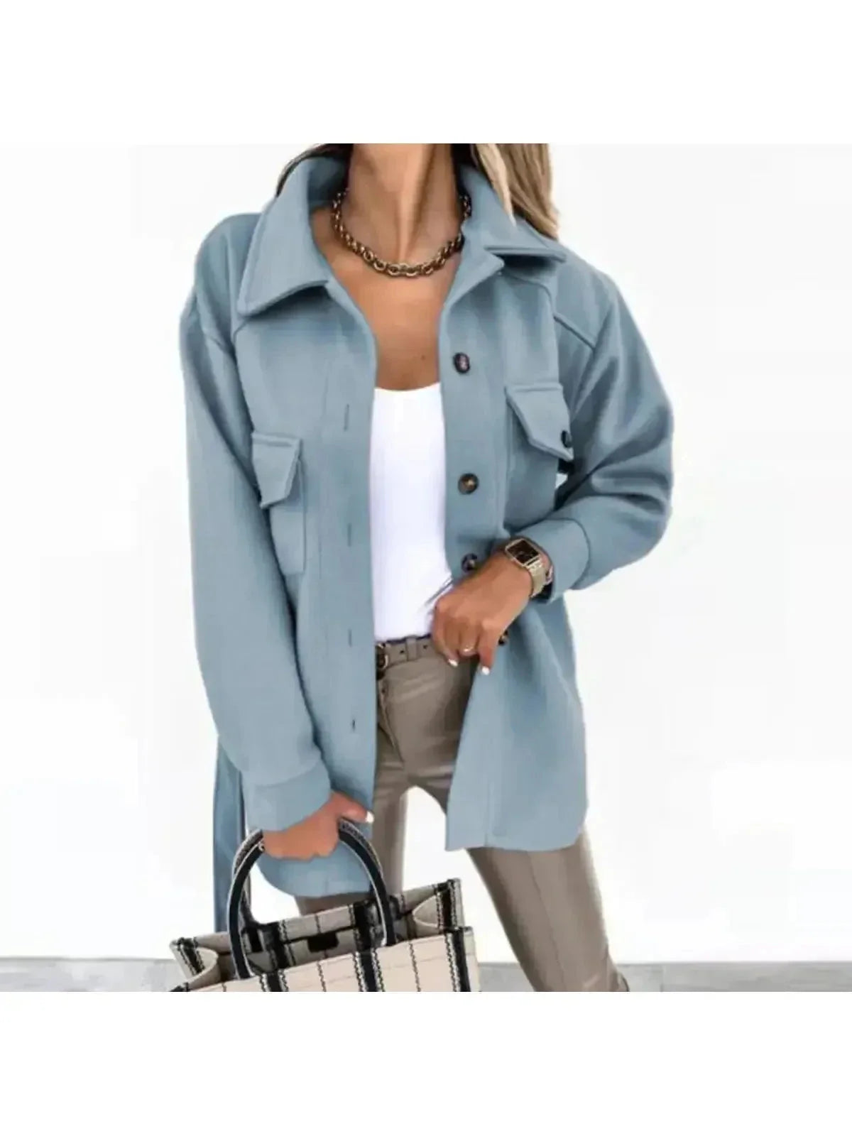Women's Jacket | Oversized Collar, Angled Flap Pockets