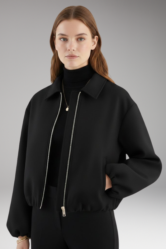 Women's Jacket | Point Collar, Zip Front Cropped Cut
