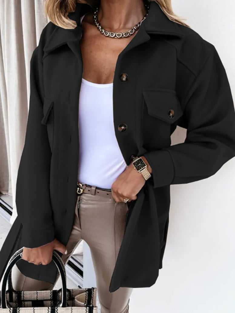 Women's Jacket | Self Tie Belt, Chest Flap Pockets
