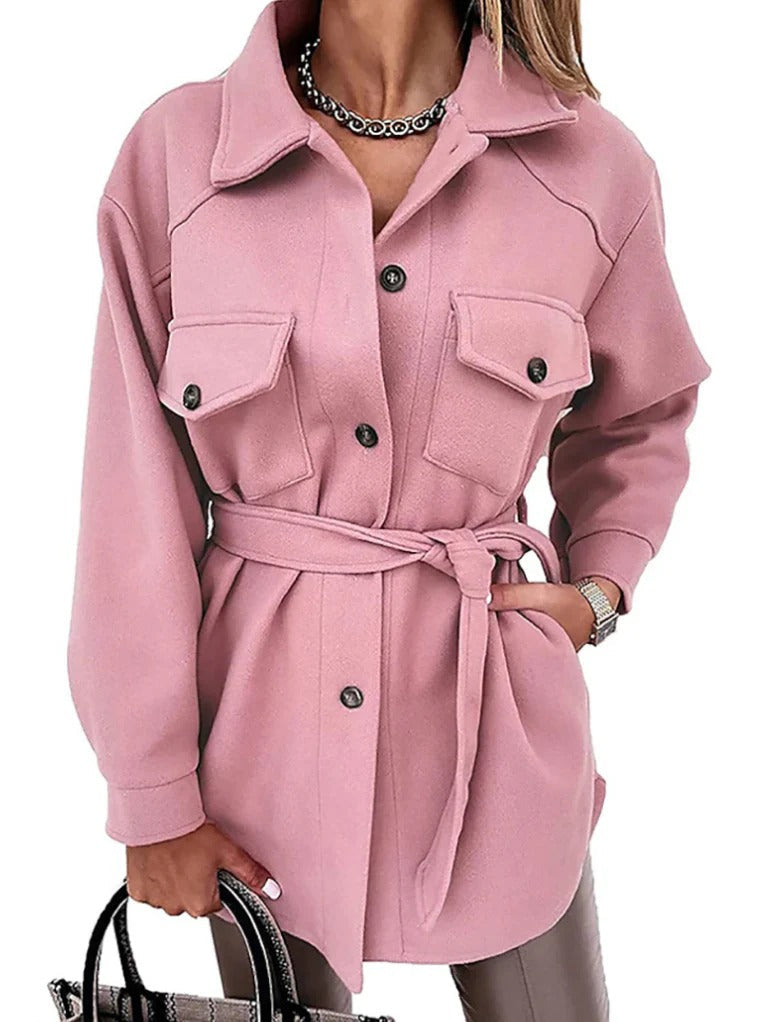 Women's Jacket | Self Tie Belt, Chest Flap Pockets