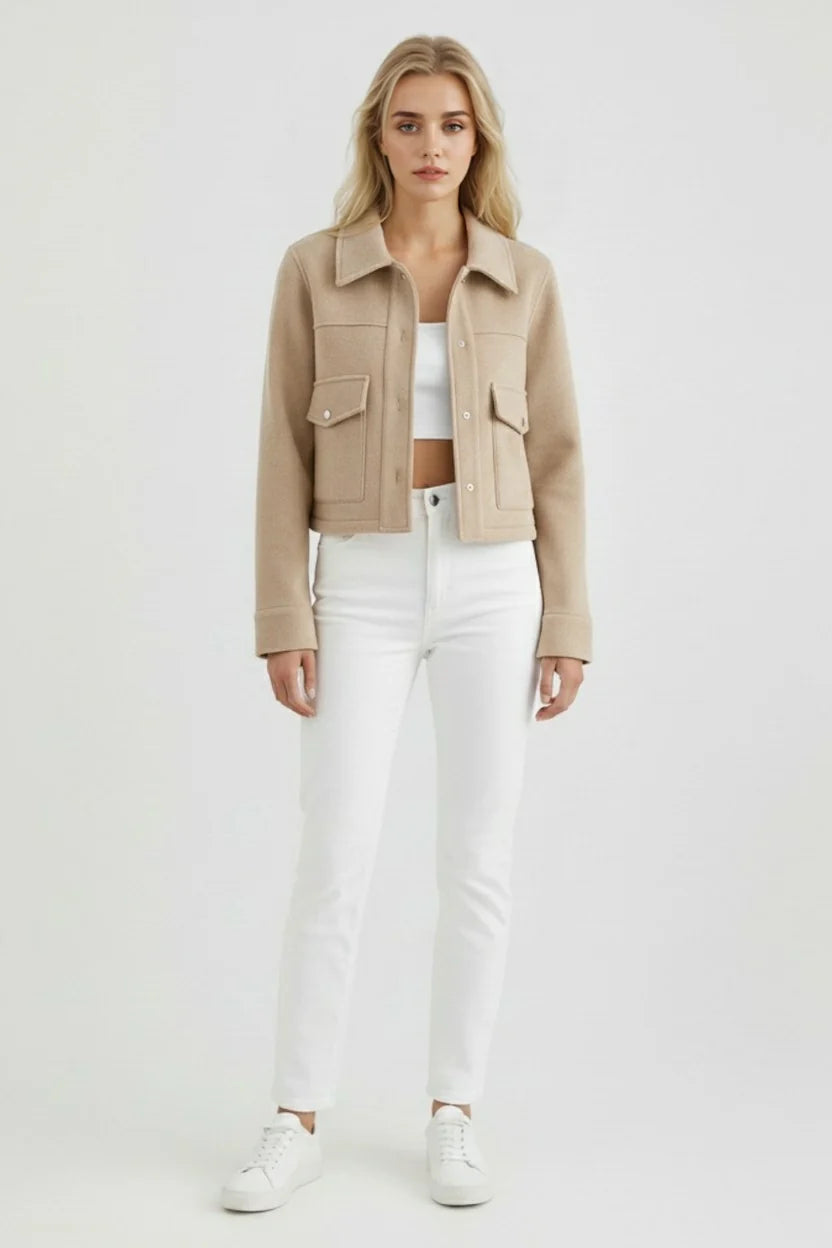 Women's Jacket | Snap Front Closure, Flap Chest Pockets