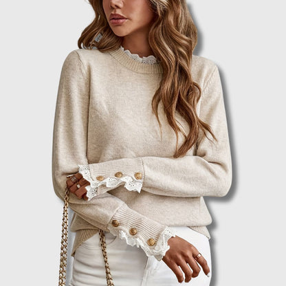 Women's Jumper | Lace Trim & Button Detail