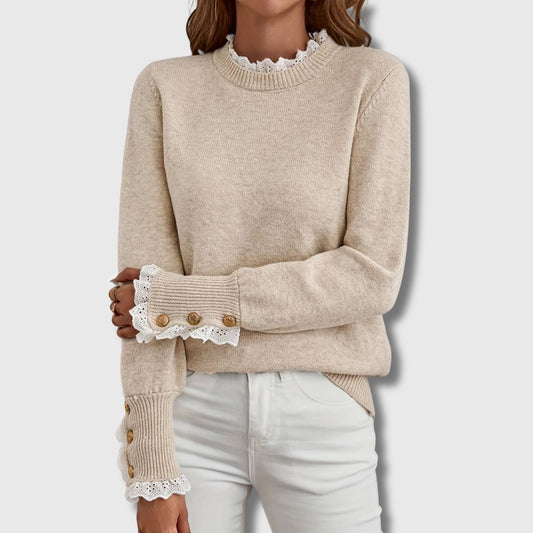 Women's Jumper | Lace Trim & Button Detail