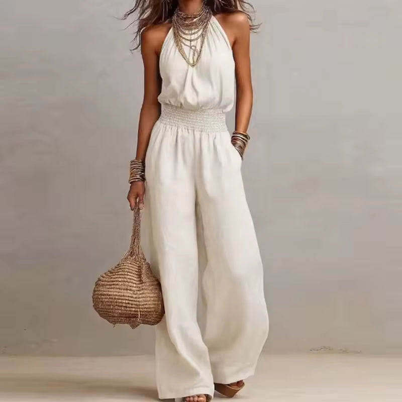 Women's Jumpsuit | Halter Neck Wide Leg & Open Back