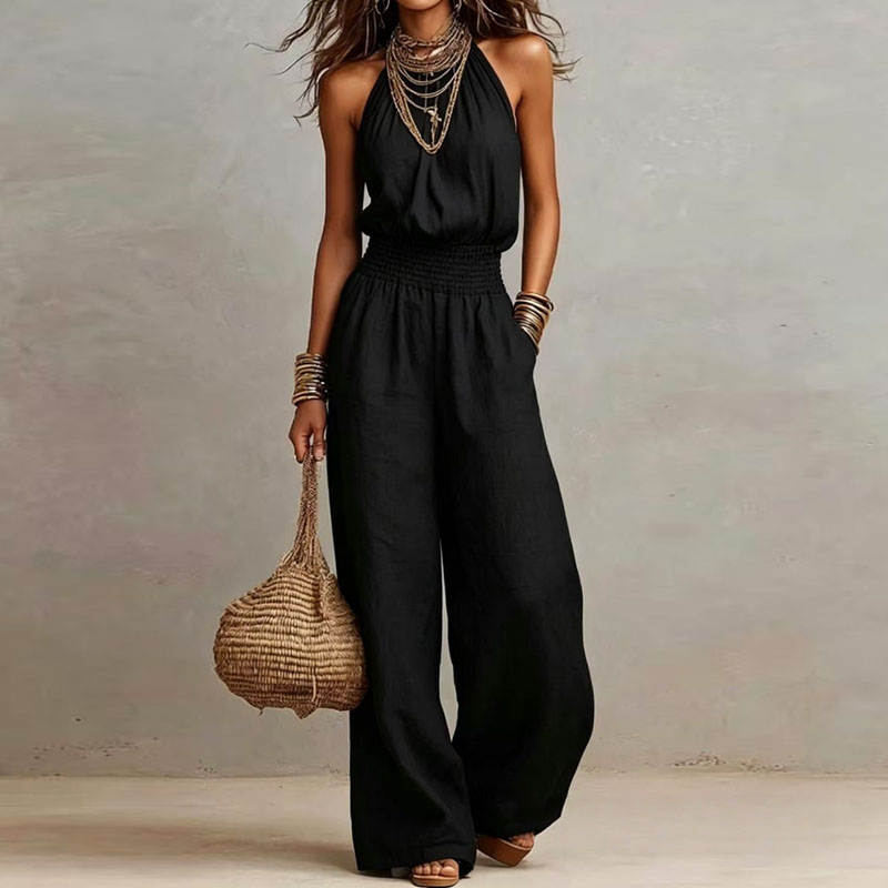 Women's Jumpsuit | Halter Neck Wide Leg & Open Back