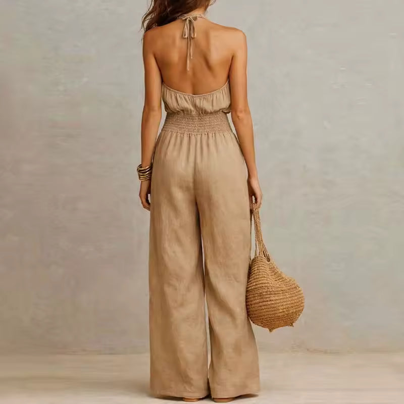 Women's Jumpsuit | Halter Neck Wide Leg & Open Back