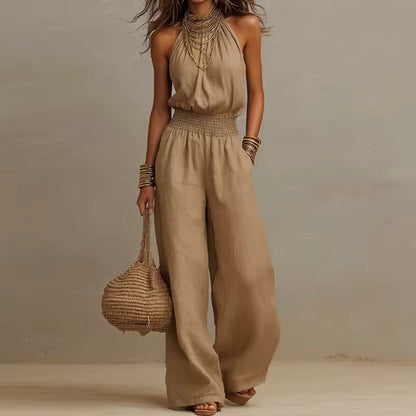 Women's Jumpsuit | Halter Neck Wide Leg & Open Back